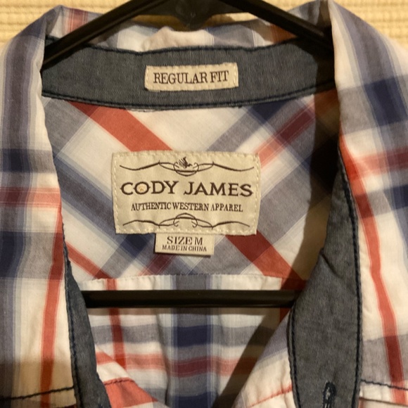 Western Long Sleeve Shirt Red White & Blue Plaid by Cody James - Picture 2 of 5